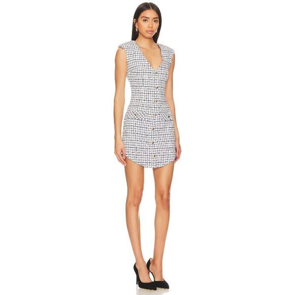 NWT Amanda Uprichard Ivana Mini Dress Tweed Button Front White Black Size Medium - Picture 3 of 14